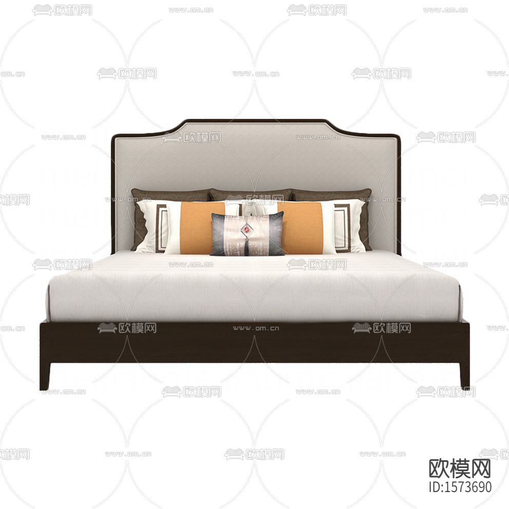 新中式简约实木布艺双人床下载