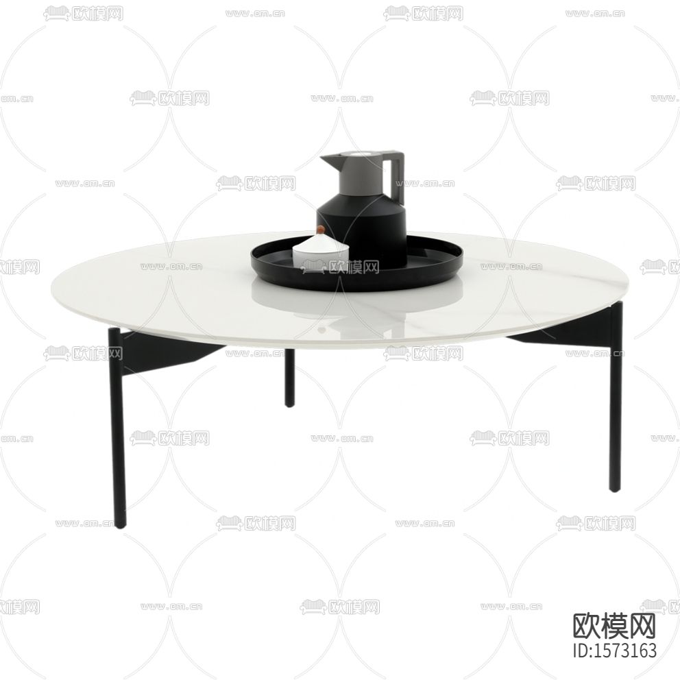 现代简约黑色实木白色大理石圆形茶几下载