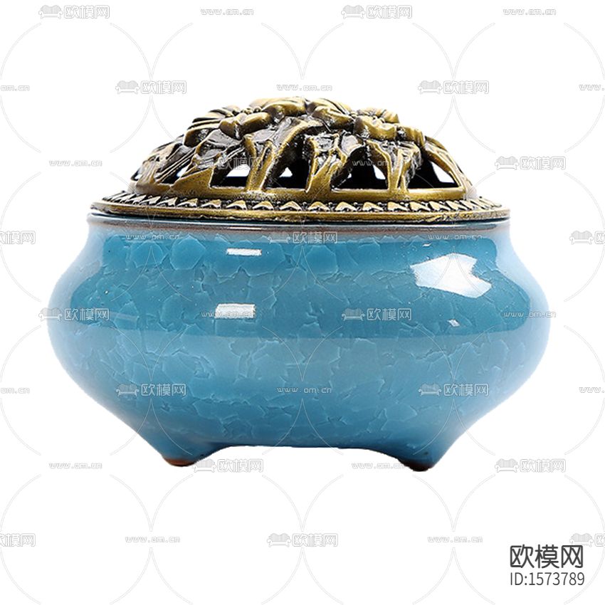 新中式轻奢冰裂纹陶瓷铜盖香炉