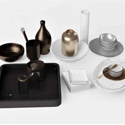  现代盘碗餐具su模型 