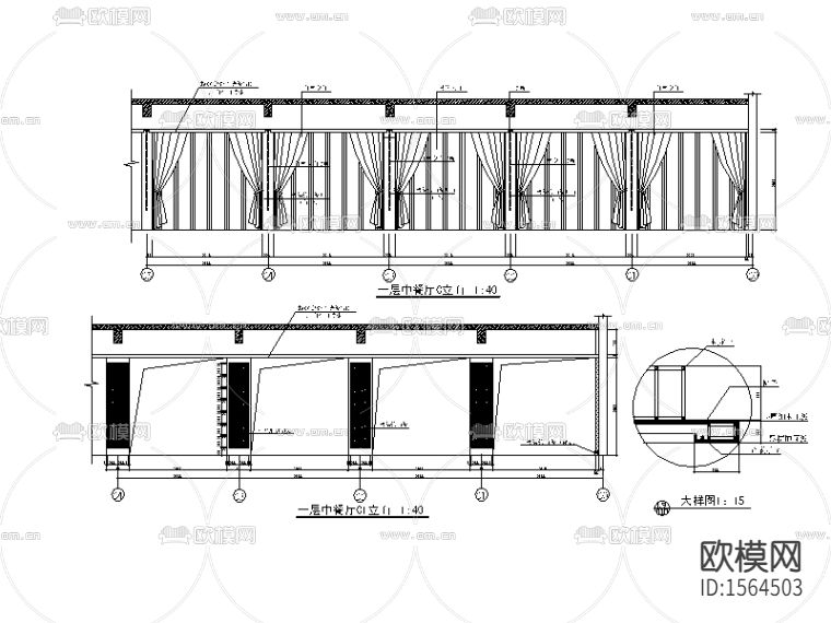 100套不同风格的餐饮空间餐厅设计CAD施工图下载（渲染图6）