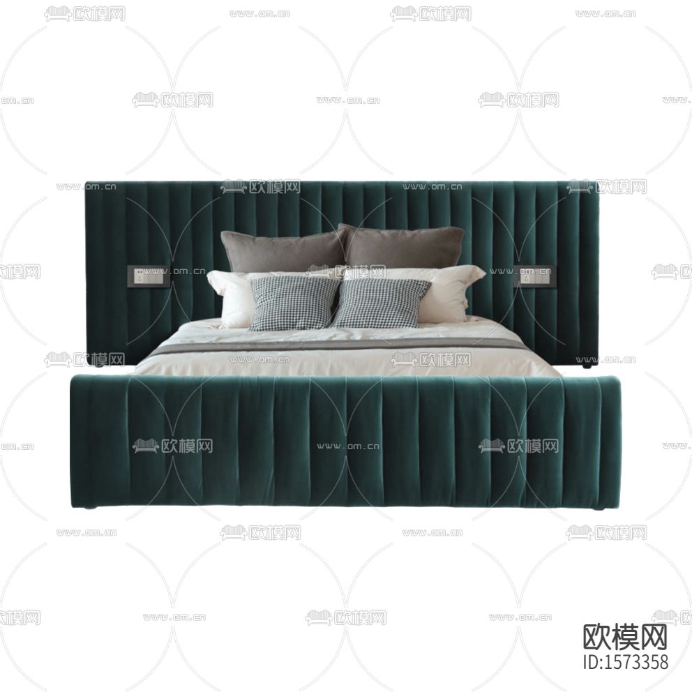 现代轻奢暗绿色软包布艺双人床下载