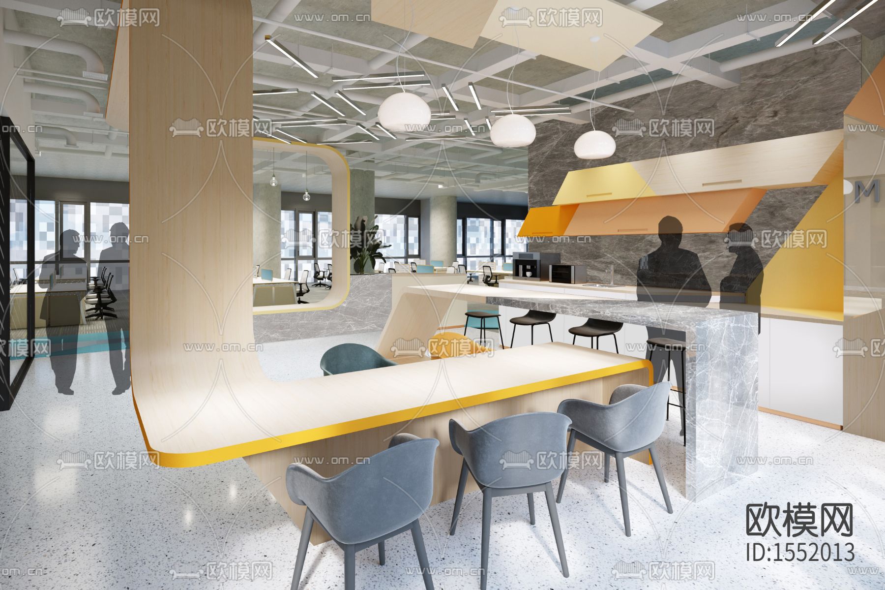 办公楼cad效果图施工图下载（渲染图6）