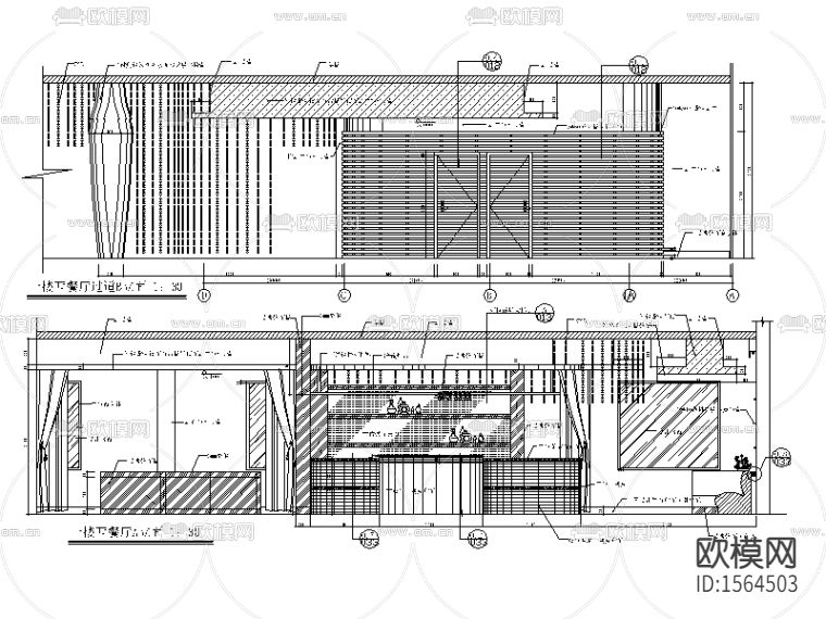 100套不同风格的餐饮空间餐厅设计CAD施工图下载（渲染图1）