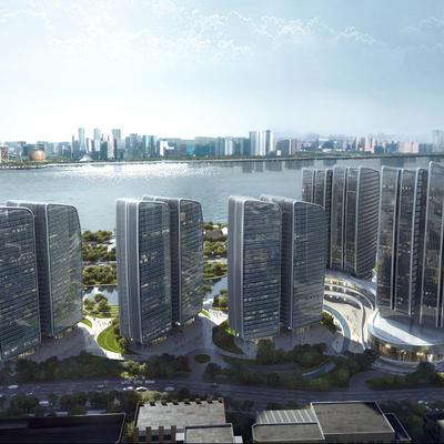  现代办公园区鸟瞰su模型 