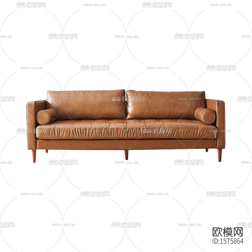 北欧简约褐色皮革三人沙发下载