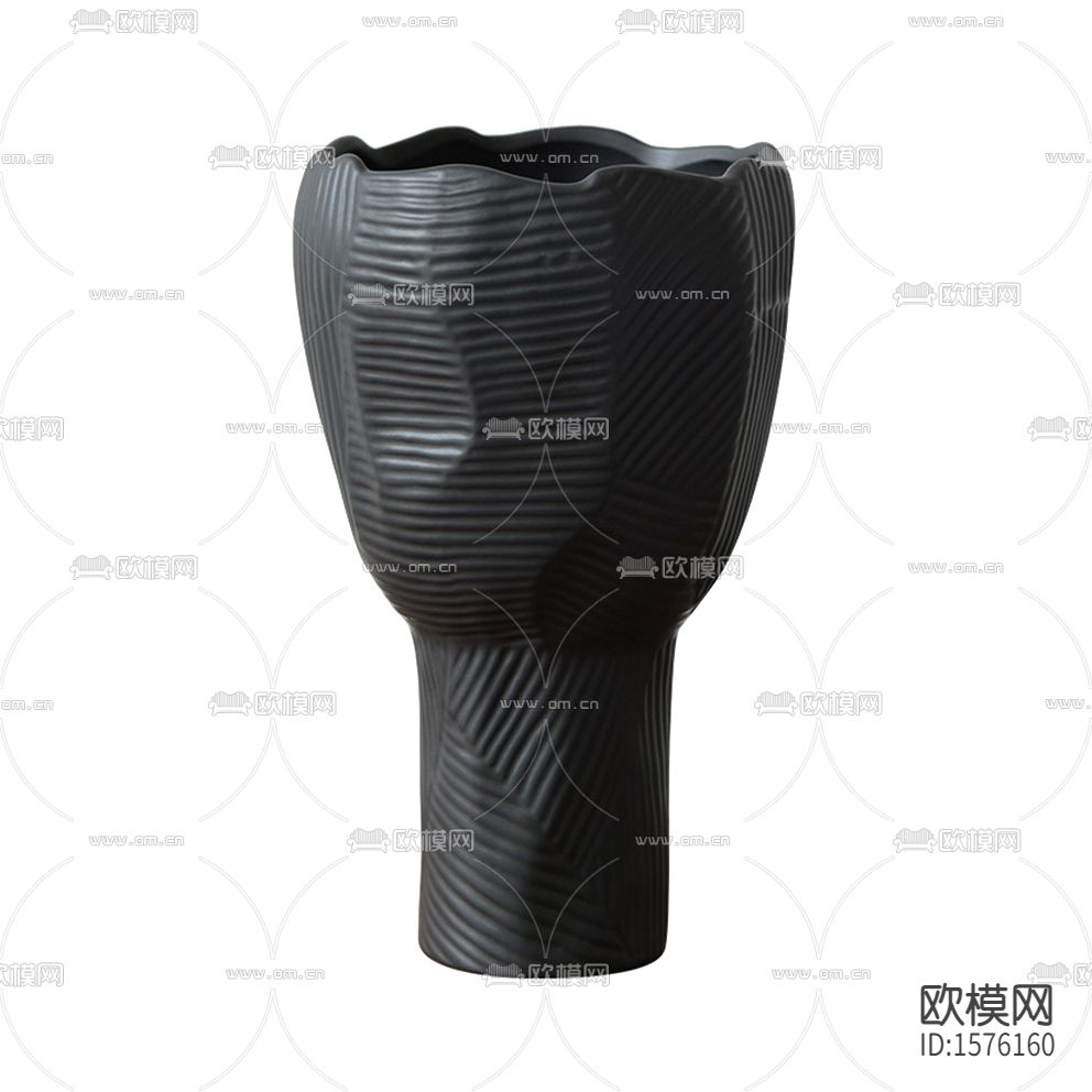 现代简约黑色条形纹理陶瓷花瓶