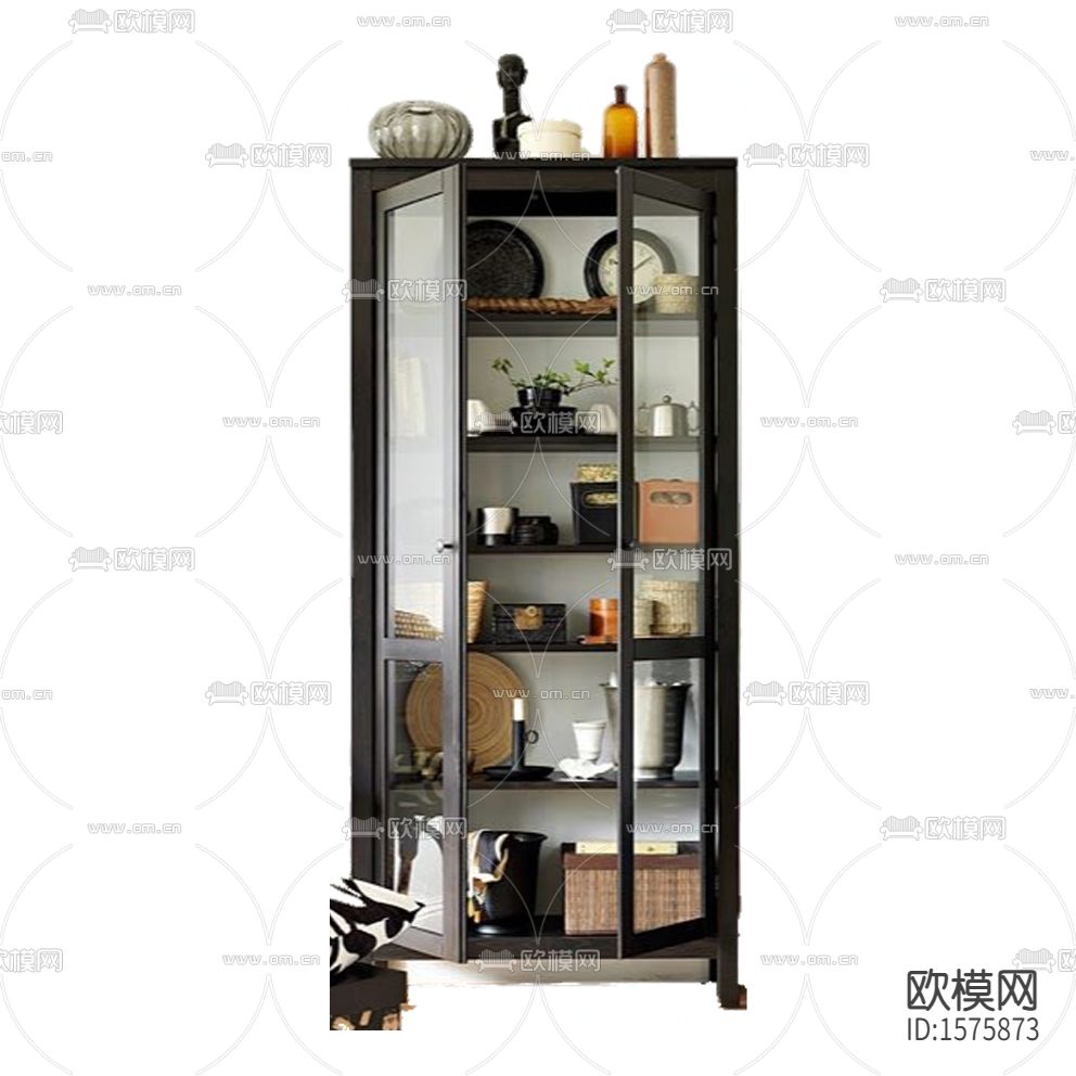 美式简约实木玻璃展示柜