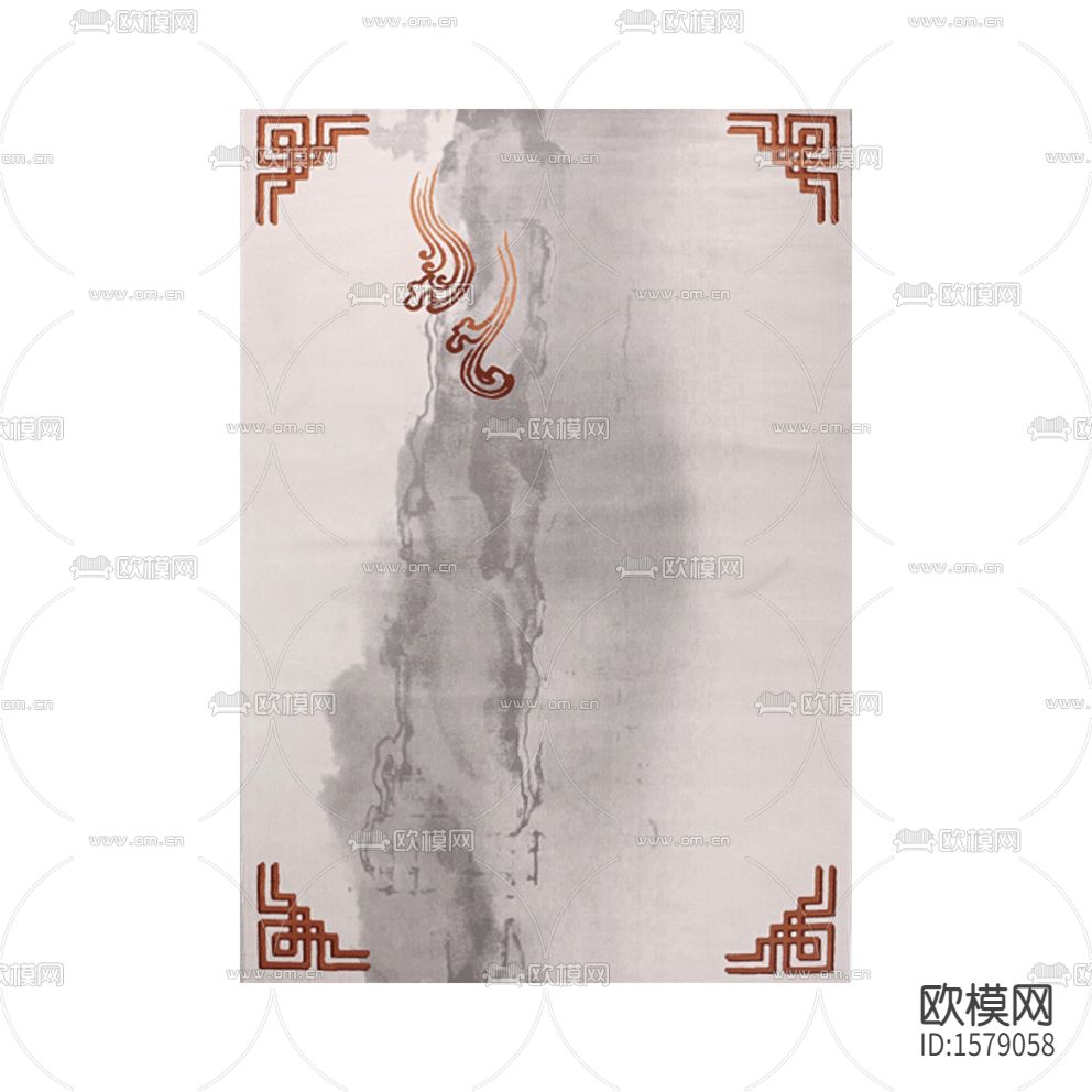 新中式禅意绣花水墨纹理地毯下载