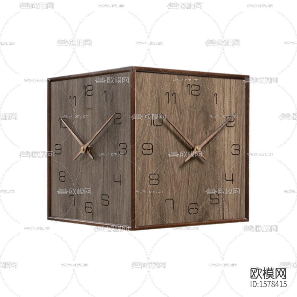 北欧复古做旧实木转角双面挂钟下载