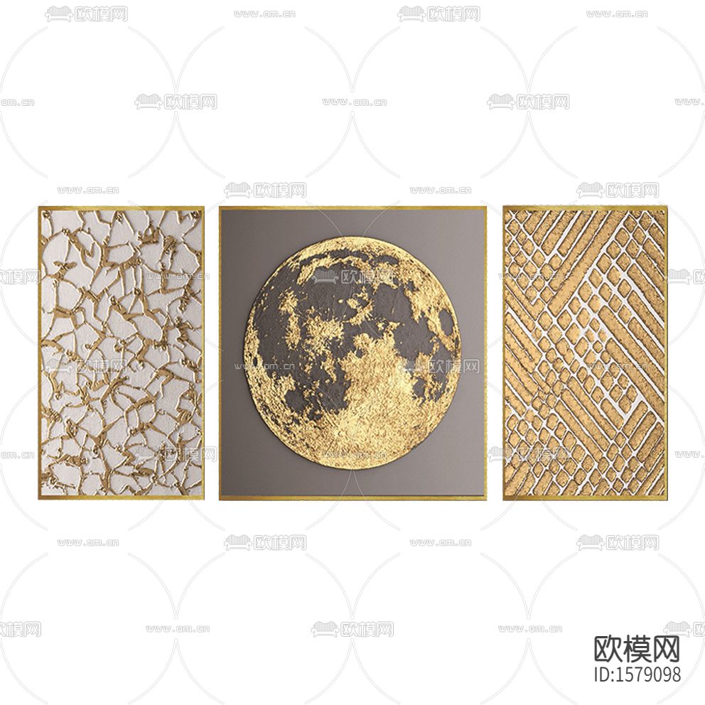 新中式轻奢创意抽象描金装饰画下载