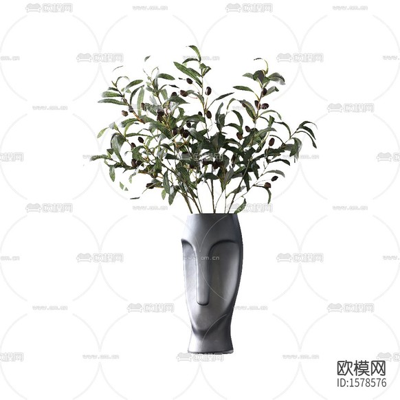 现代简约抽象人类陶瓷花瓶摆放绿植下载