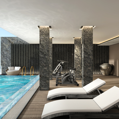  新中式会所泳池su模型 