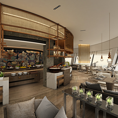  新中式茶餐厅su模型 