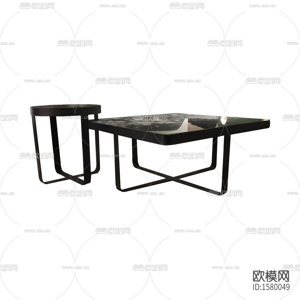 现代轻奢黑色实木大理石双头茶几下载