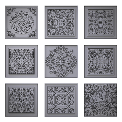  中式雕花窗花su模型 