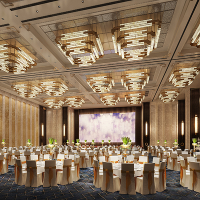  新中式宴会厅su模型 