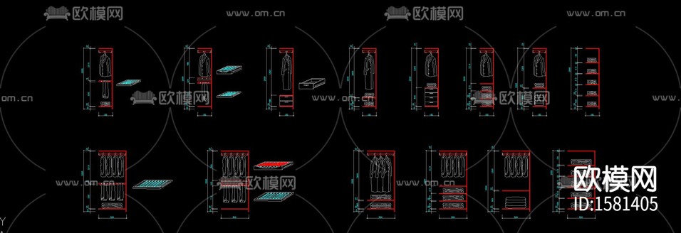 各种尺寸衣柜cad图库下载(渲染图2)