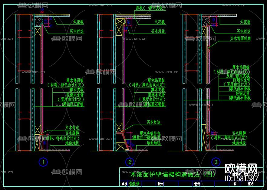 木墙裙节点大样下载（渲染图4）