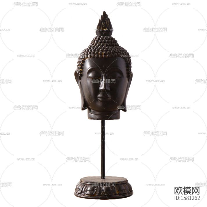新中式古典实木佛首摆件