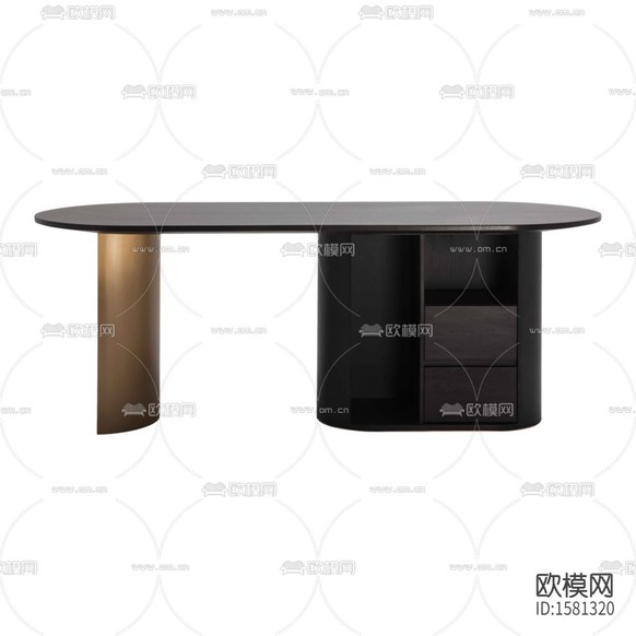 現(xiàn)代輕奢實(shí)木不銹鋼橢圓形書桌下載