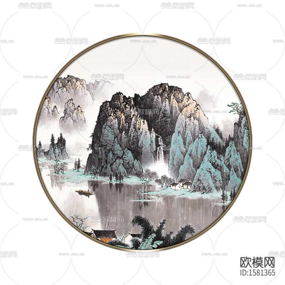 新中式禅意水墨山水画