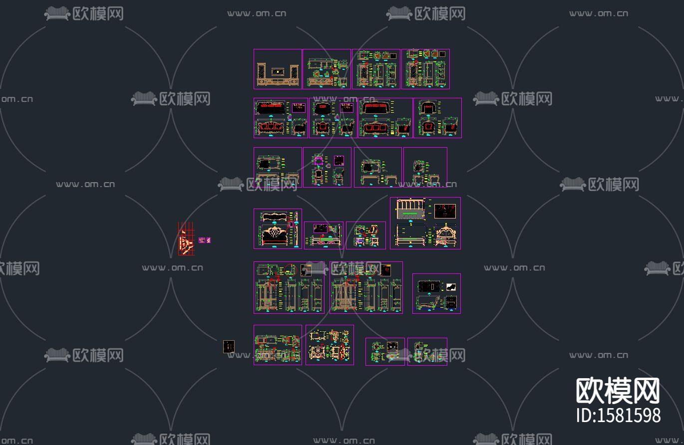 欧式系列家具cad图库下载（渲染图10）
