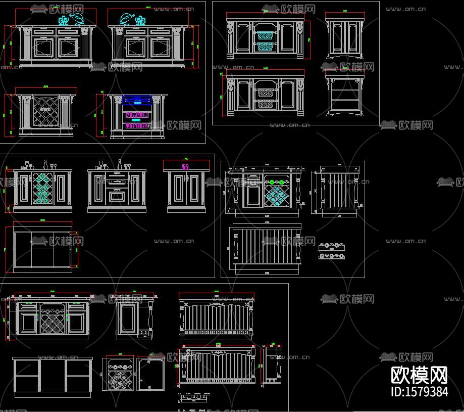 厨房卫生间器具cad图库下载（渲染图2）