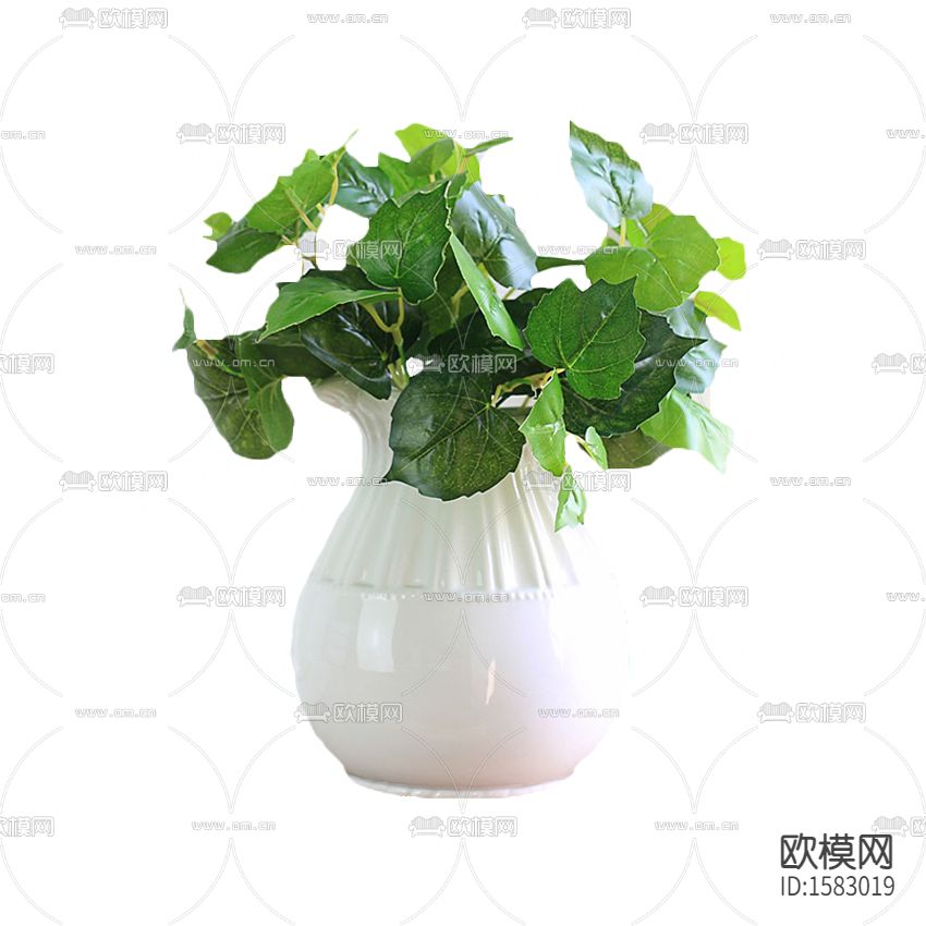 北欧简约白瓷花瓶摆放绿植