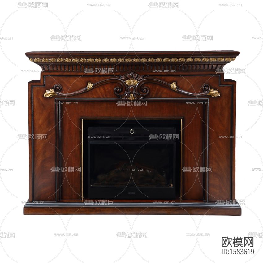 欧式古典红木雕花描金壁炉下载
