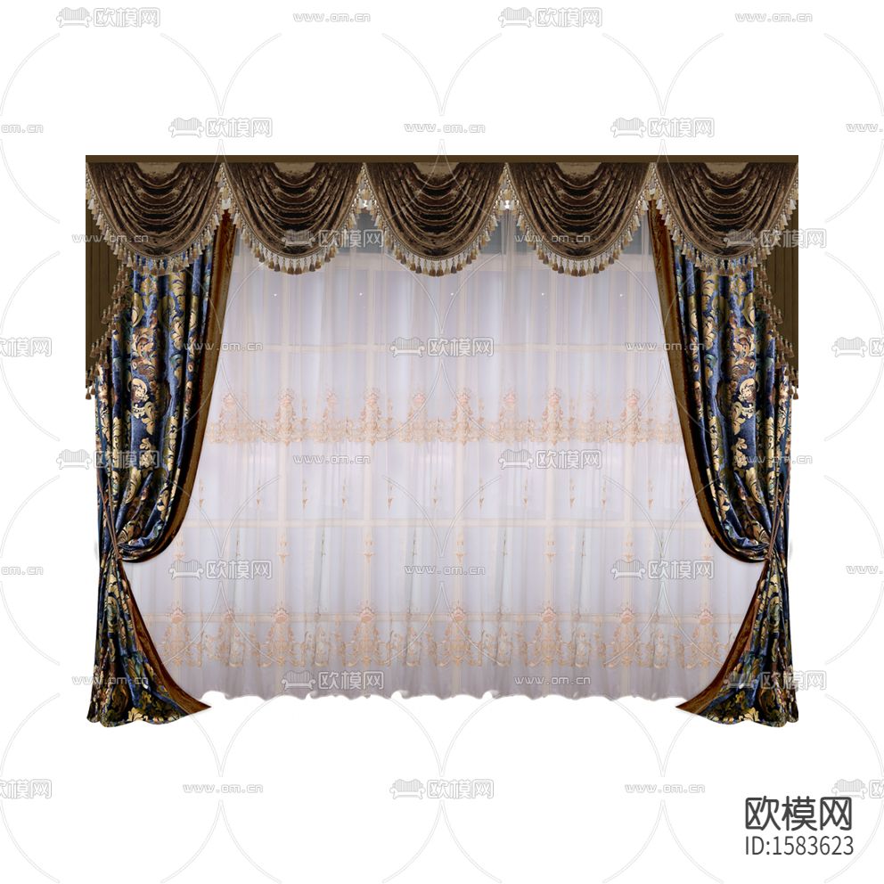 欧式古典碎花布艺遮光窗帘下载