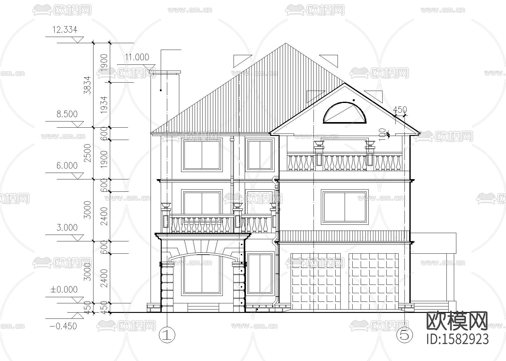 三层独栋别墅建筑cad施工图下载（渲染图3）