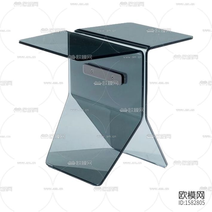现代创意简约雾蓝色玻璃方形边几下载