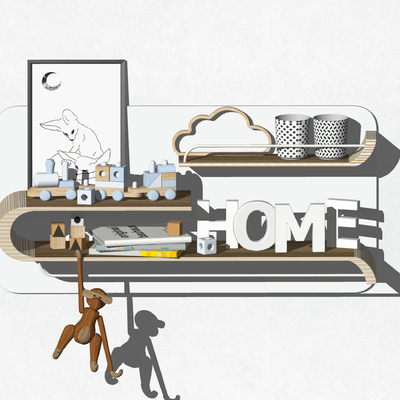  现代玩具摆件壁架su模型 