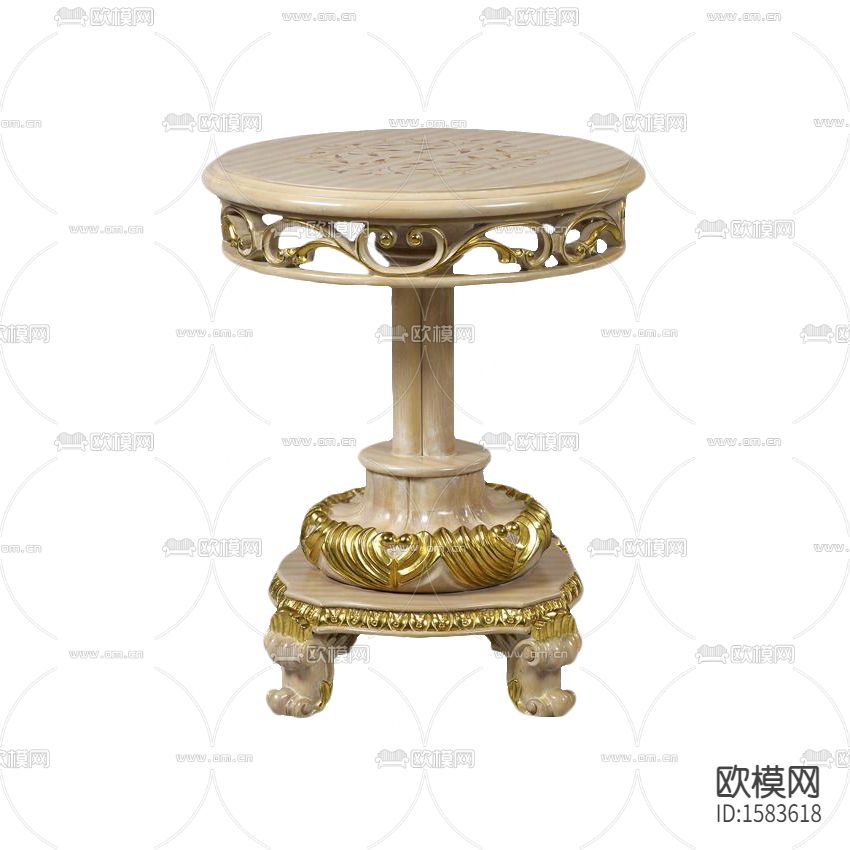 欧式古典实木雕花描金圆形边几下载