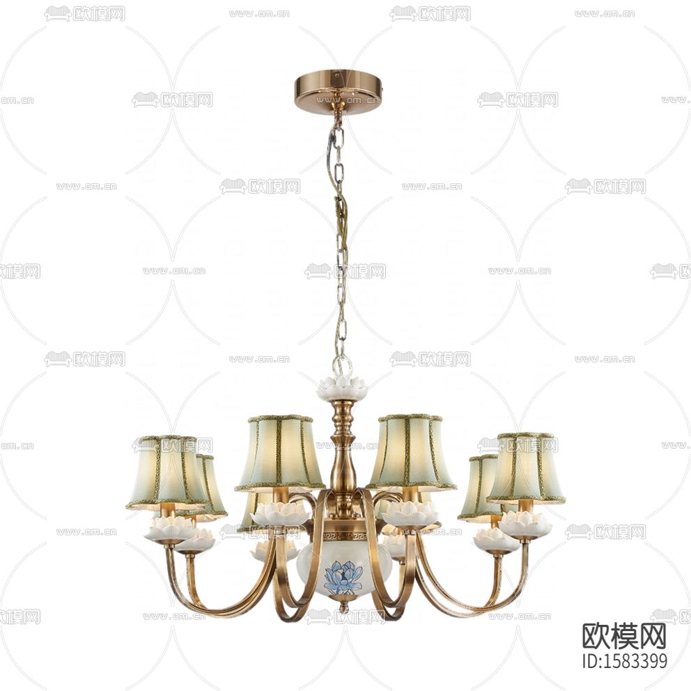 简欧复古不锈钢陶瓷多头吊灯下载