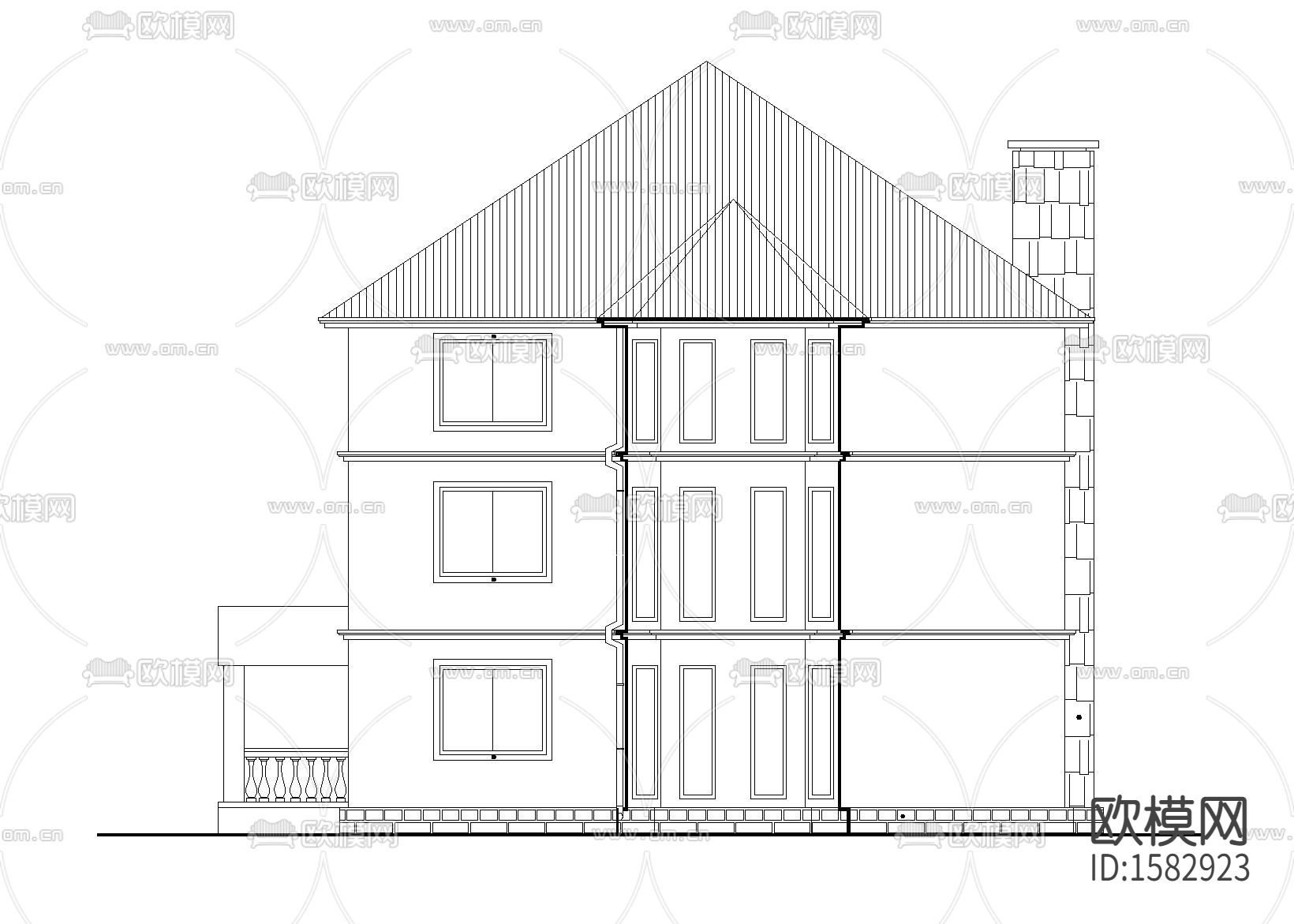 三层独栋别墅建筑cad施工图下载（渲染图1）