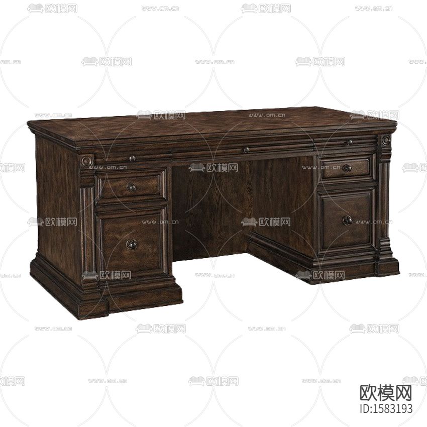 美式复古做旧实木雕花书桌