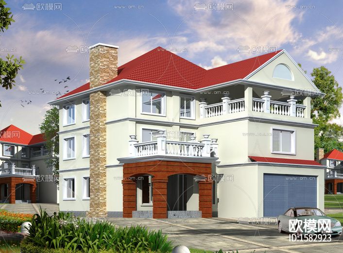 三层独栋别墅建筑cad施工图下载（渲染图4）