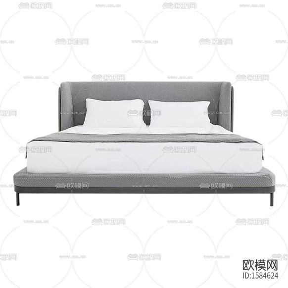 現(xiàn)代簡約灰色布藝雙人床下載