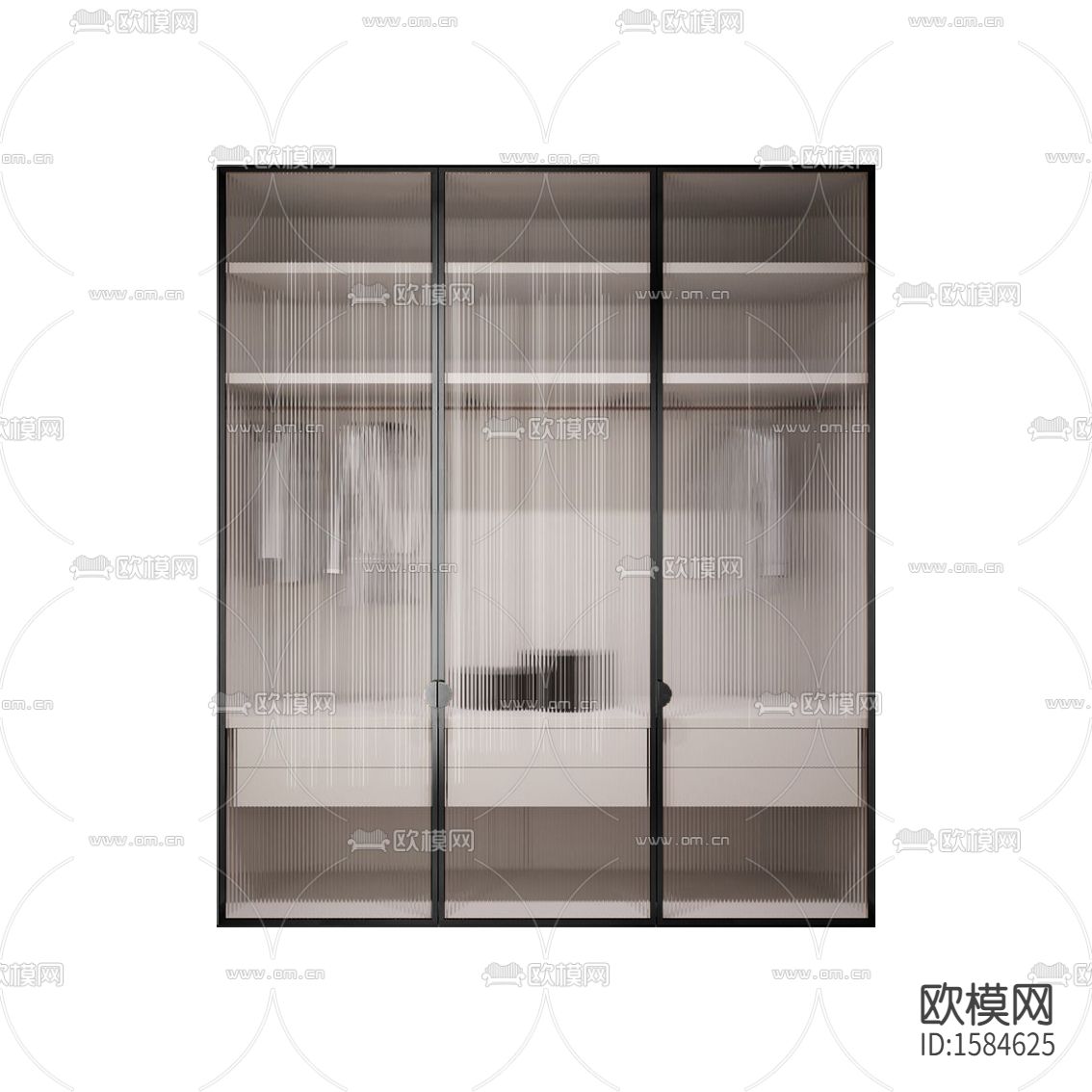 现代轻奢不锈钢玻璃三门衣柜