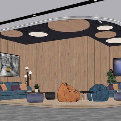  现代休息区su模型 