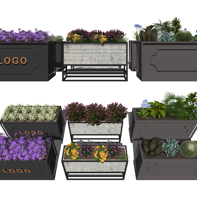  现代植物花坛su模型 