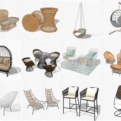  现代藤编户外椅su模型 