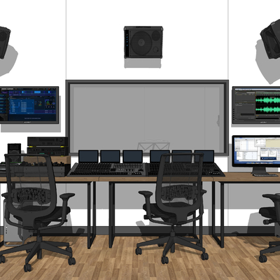  现代录音棚音响器材su模型 