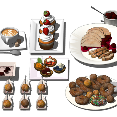  现代蛋糕甜品食品su模型 