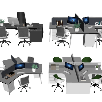  现代办公桌椅su模型 