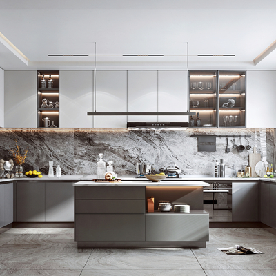  现代中岛台厨房su模型 