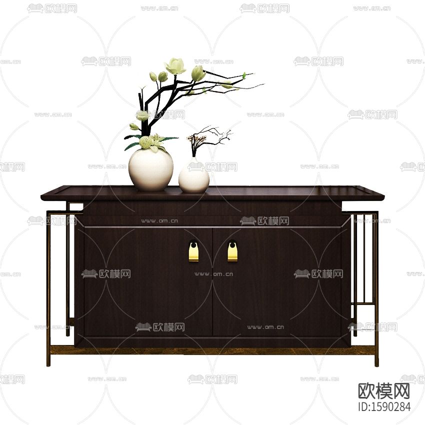 新中式轻奢实木不锈钢玄关柜边柜
