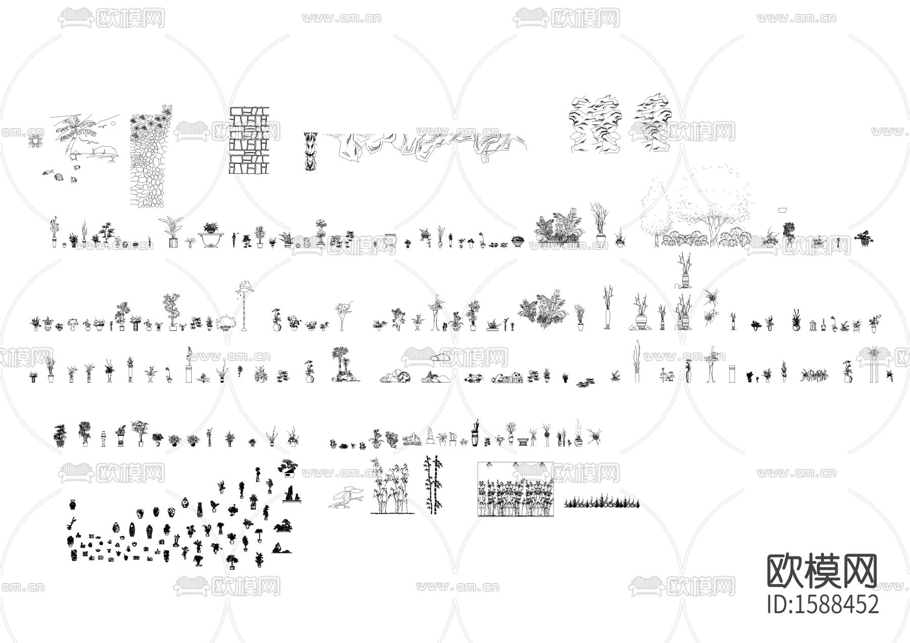 户外植物cad图库下载（渲染图1）